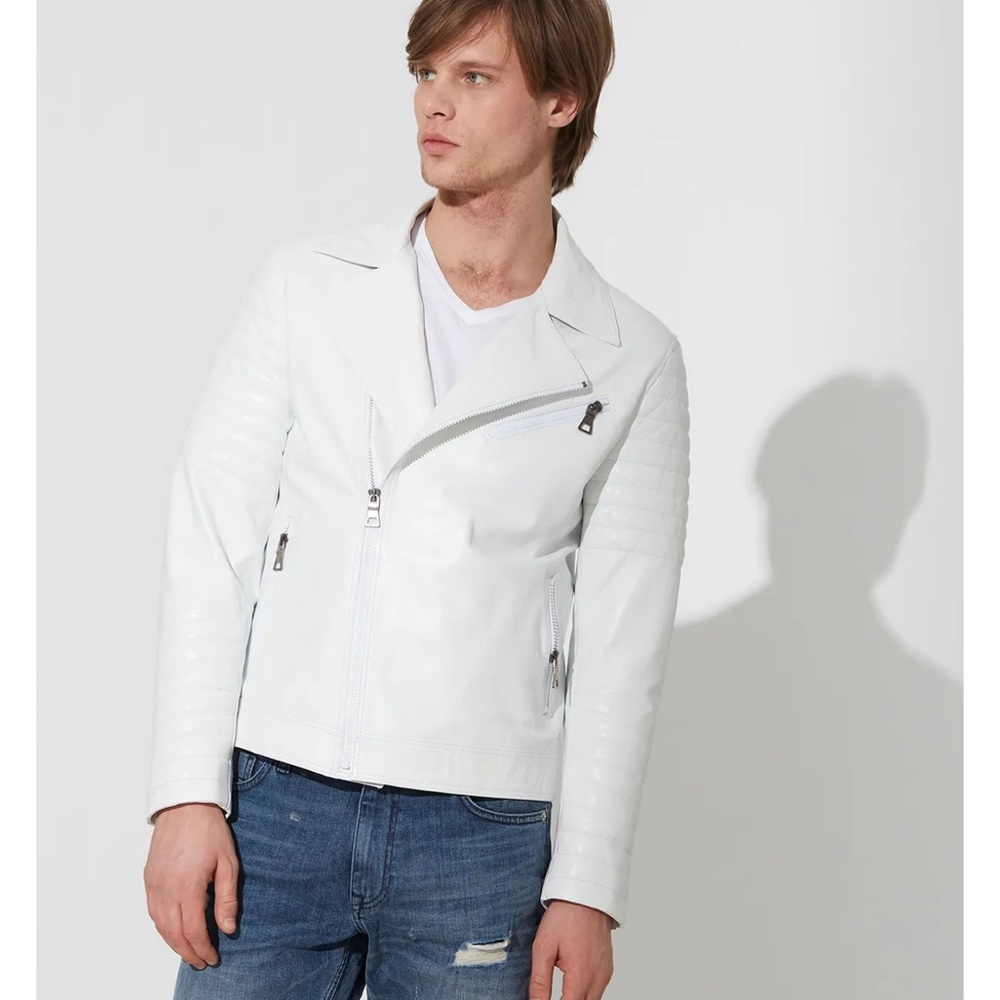 Men's White Biker Jacket